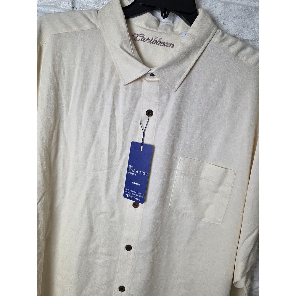Caribbean Men's button up shirt Size 4XB Big Man Ivory Paradise Palms NWT - Picture 1 of 8